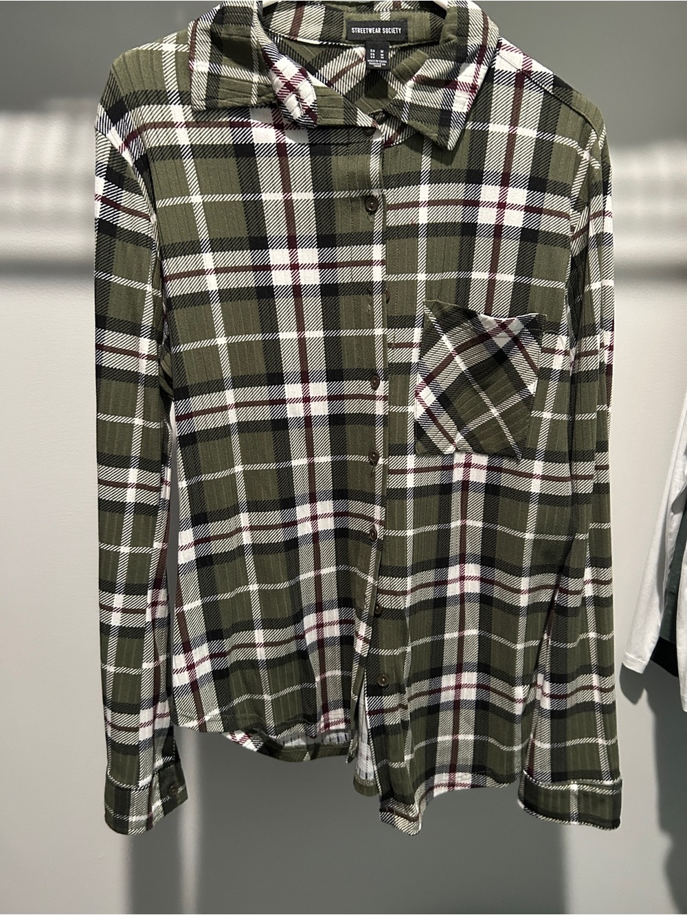 Green Plaid Button-Up Shirt with Pocket